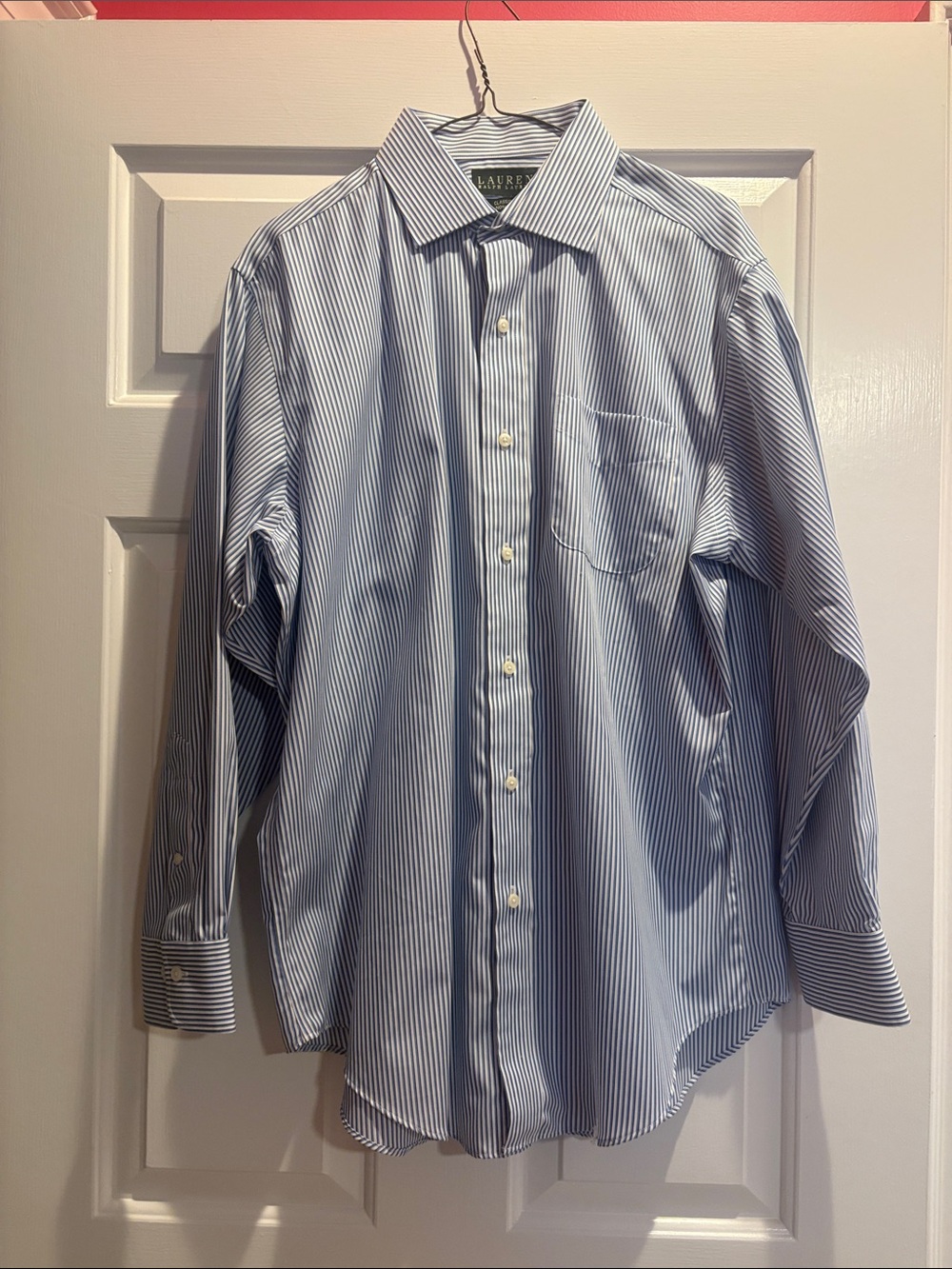 Ralph Lauren Men's Blue and White Pinstripe Dress Shirt